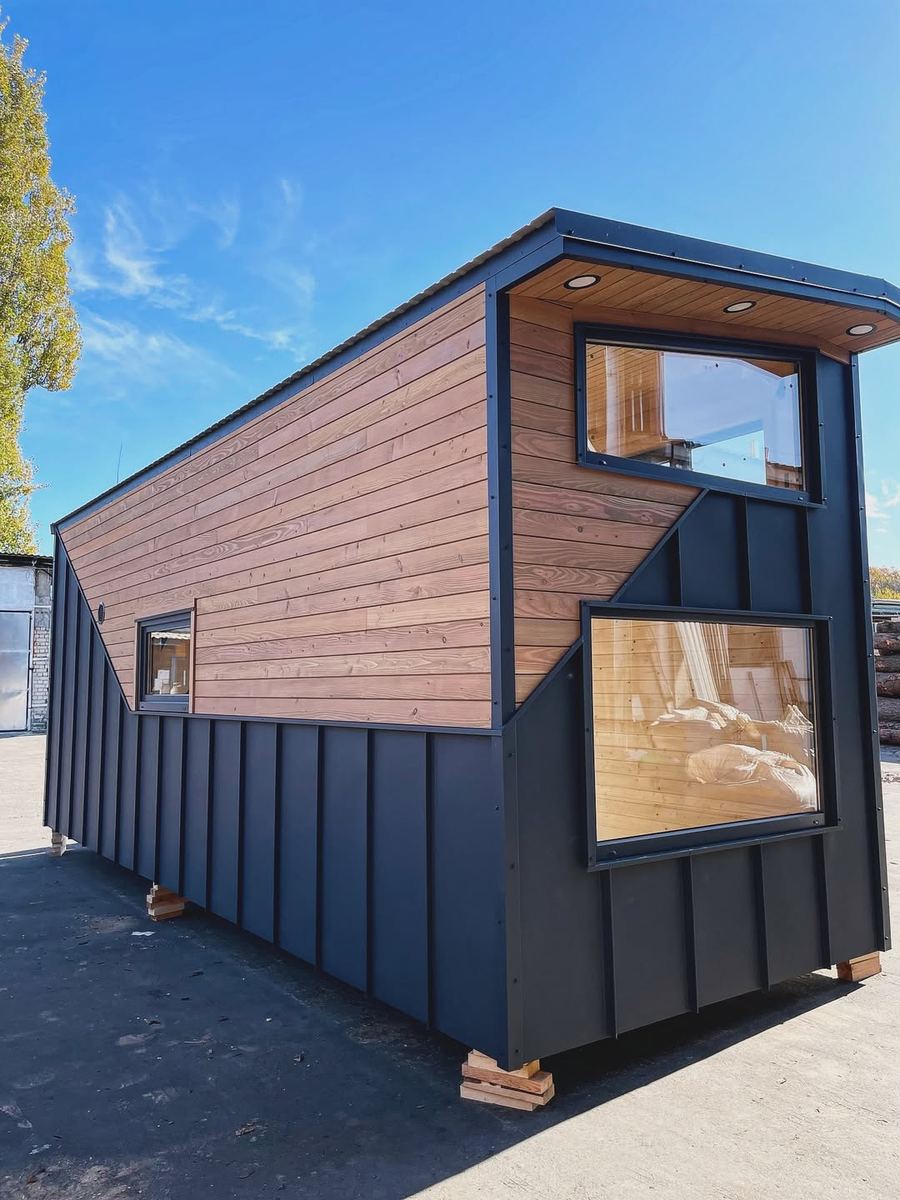 Tiny house UK — spruce wood cladding facade detail