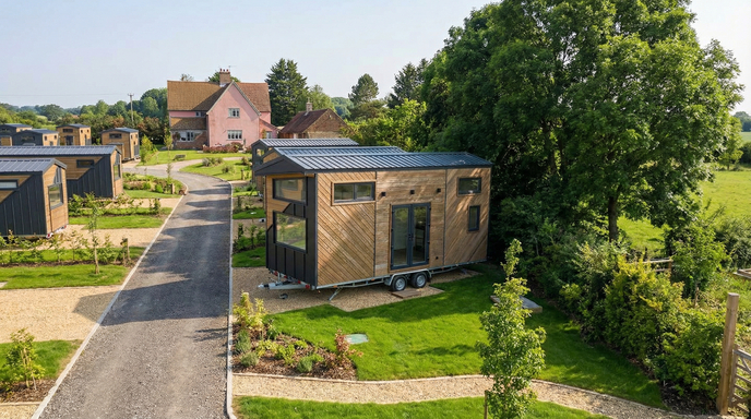 Modern timber modular homes amongst trees